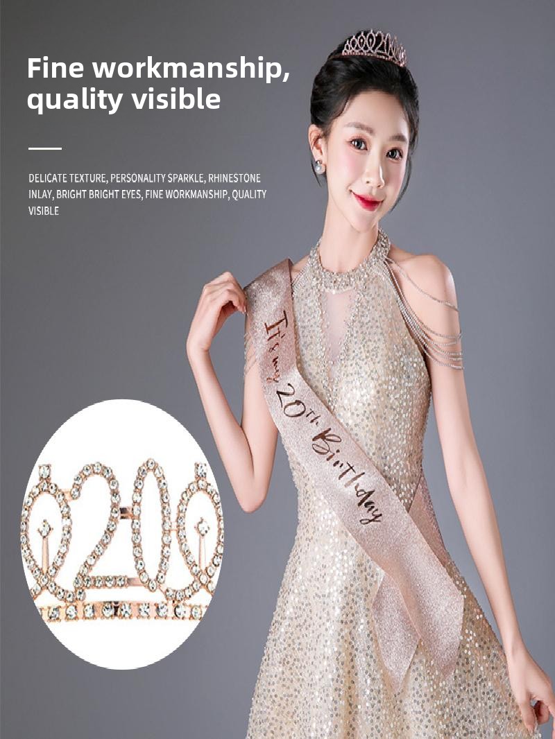 Mahkota Berkilau Emas Champagn - Birthday Sash Glitter ulasan dan harga